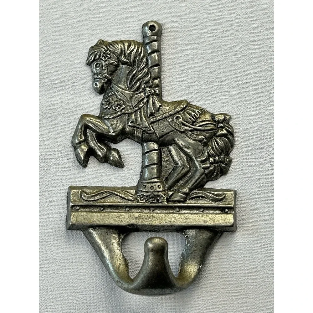 Vintage Carousel Horse Wall Hook Lightweight Metal Silver Tone Nursery